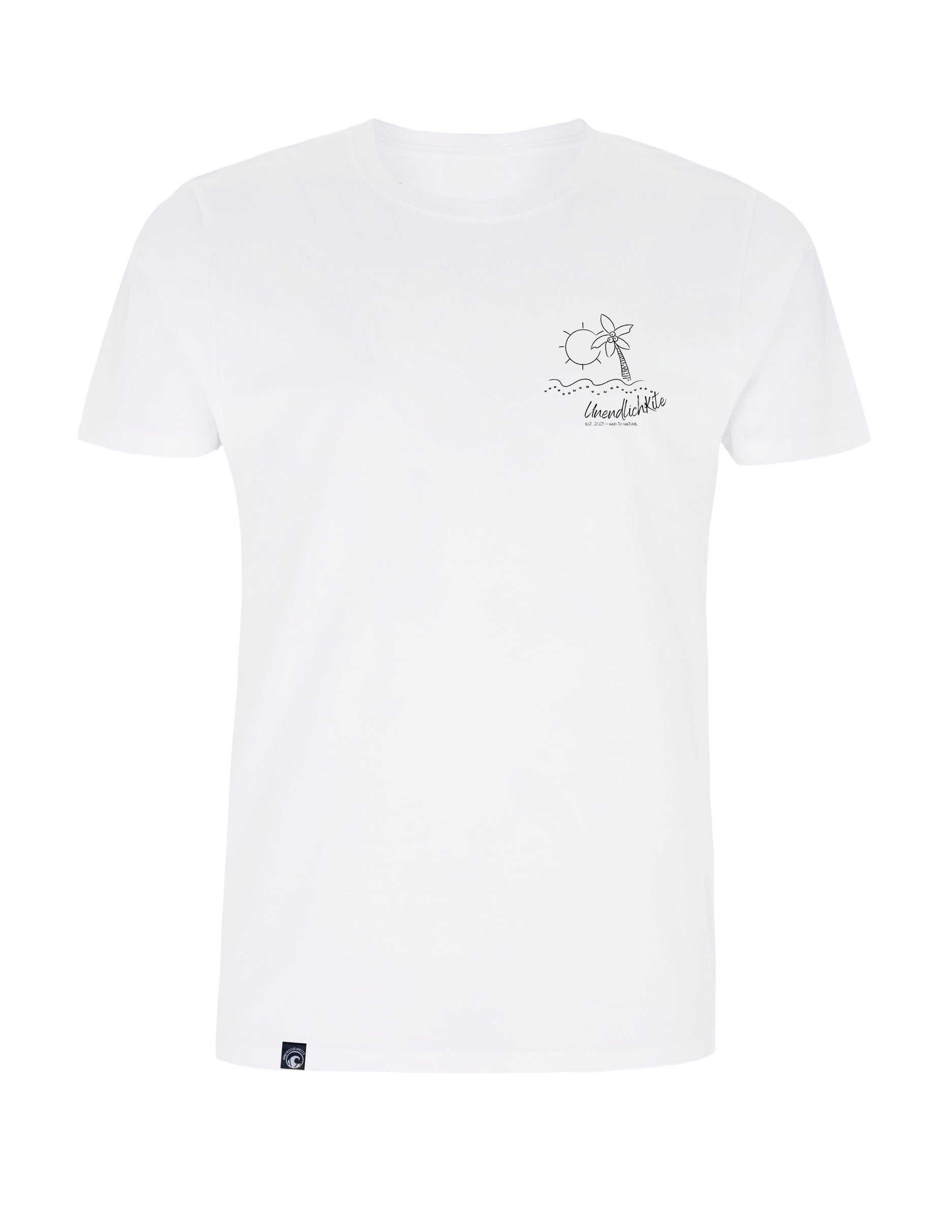 weißes T‘Shirt mit Brustaufdruck Zeichnung Insel