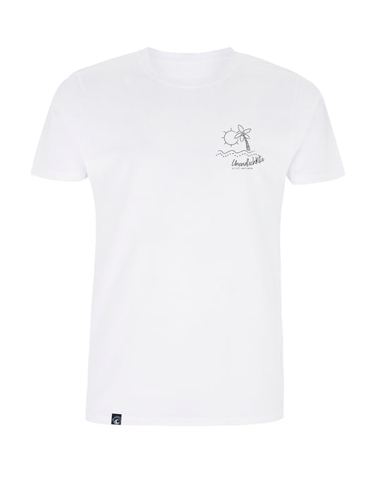 weißes T‘Shirt mit Brustaufdruck Zeichnung Insel