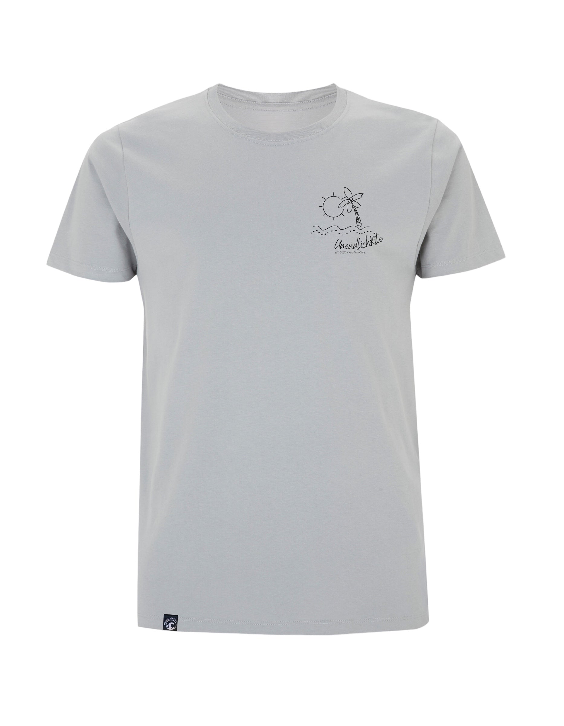 graues T‘Shirt mit Brustaufdruck Zeichnung Insel