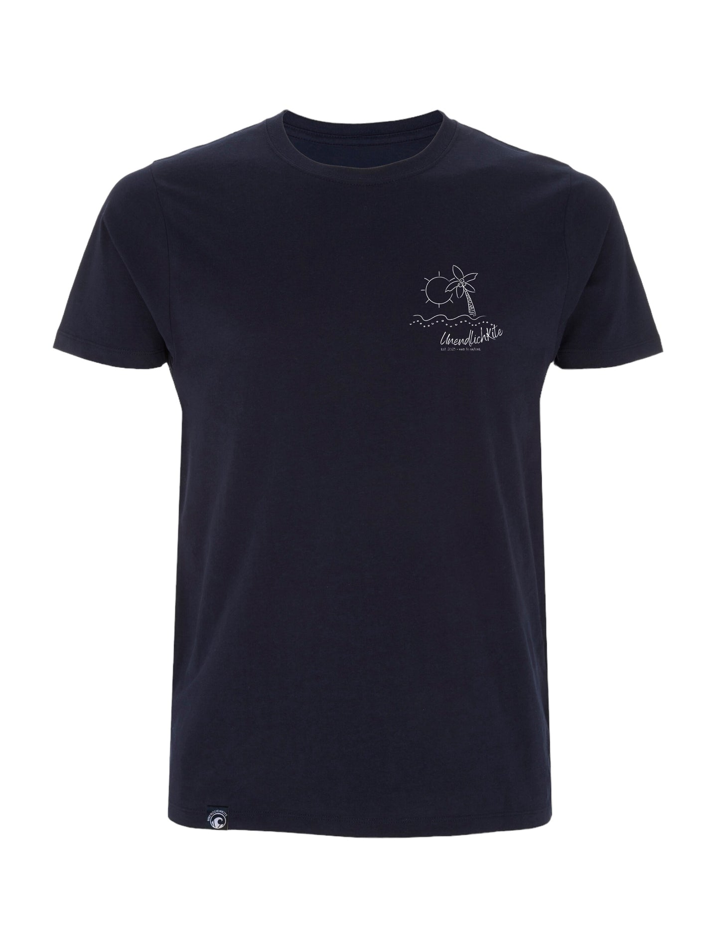 dunkelblaues T‘Shirt mit Brustaufdruck Zeichnung Insel