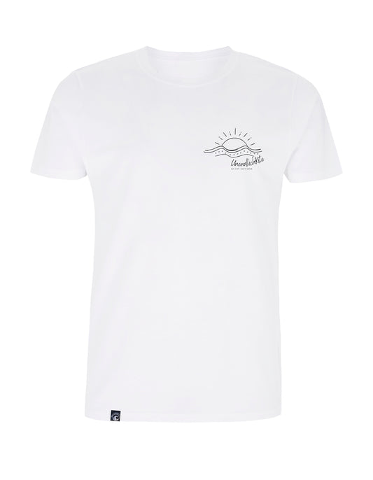 weißes T‘Shirt mit Brustaufdruck Zeichnung Horizont