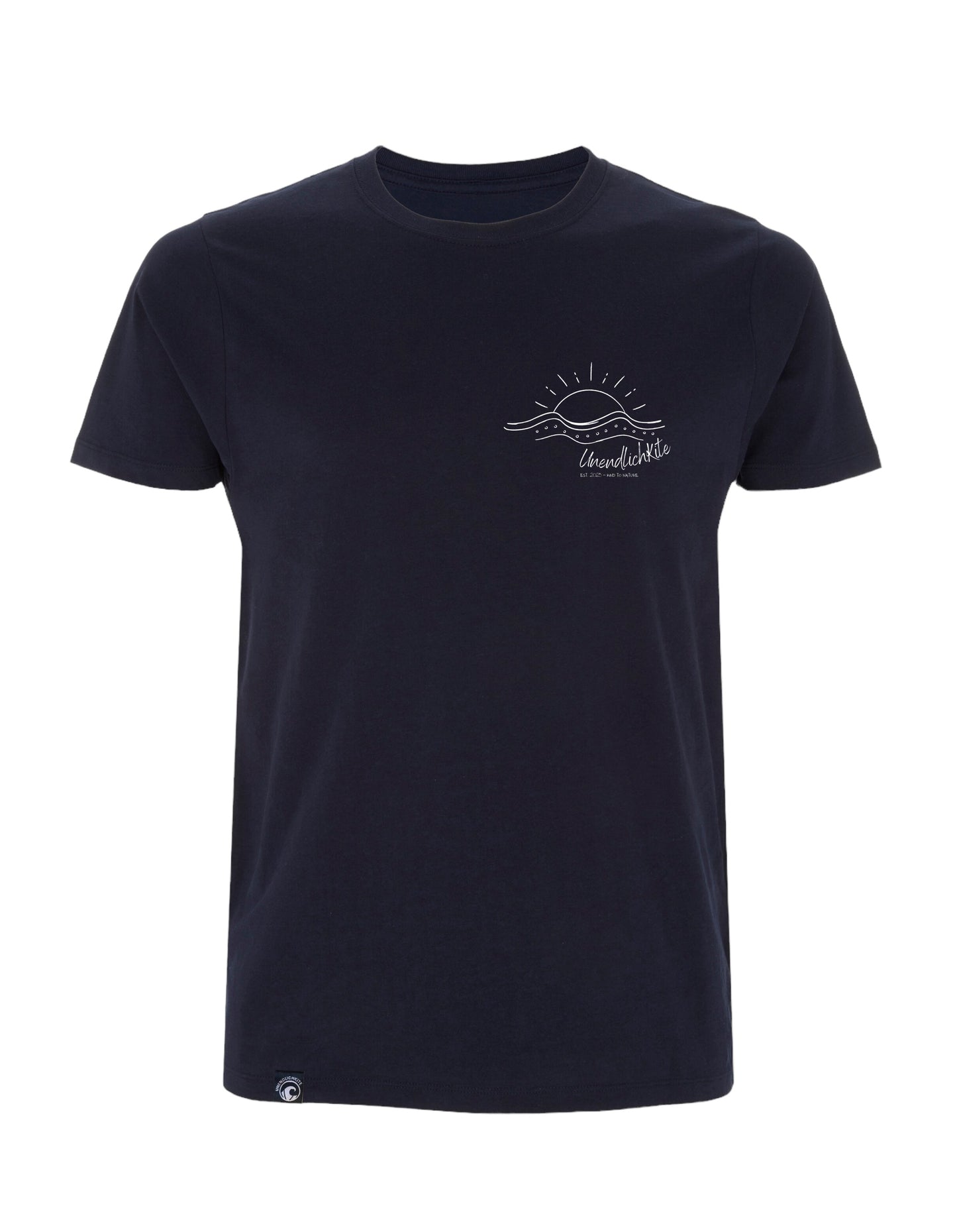 dunkelblaues T‘Shirt mit Brustaufdruck Zeichnung Horizont