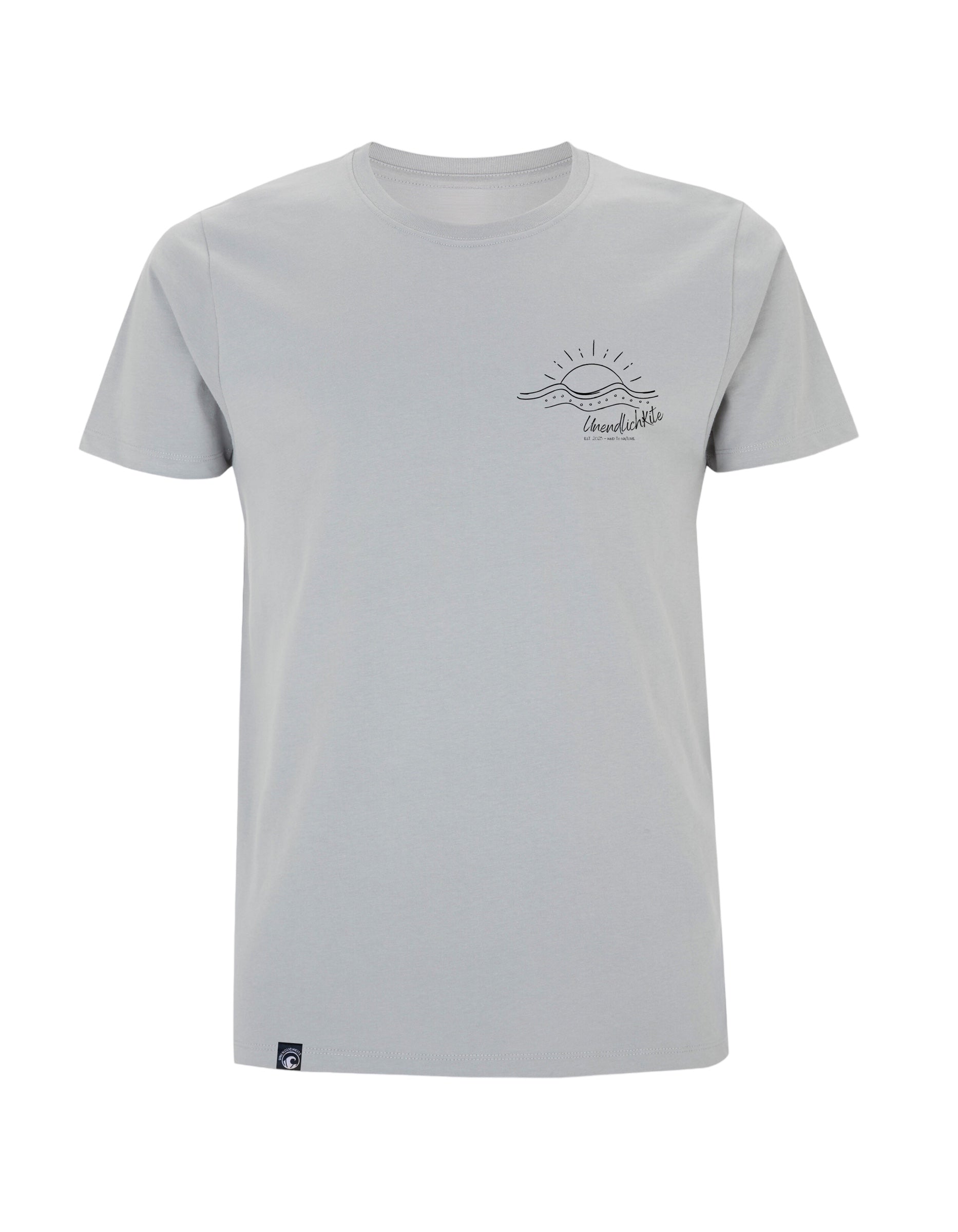 graues T‘Shirt mit Brustaufdruck Zeichnung Horizont