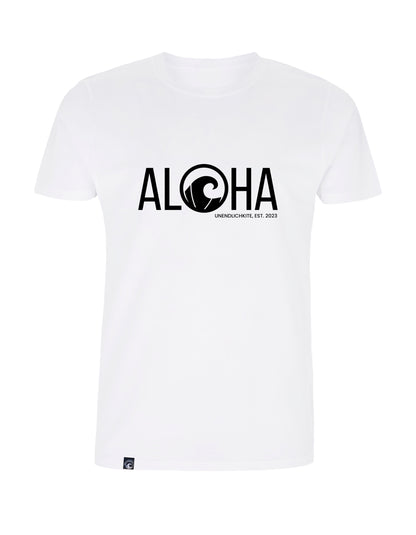 weißes T'Shirt mit Aloha Aufdruck