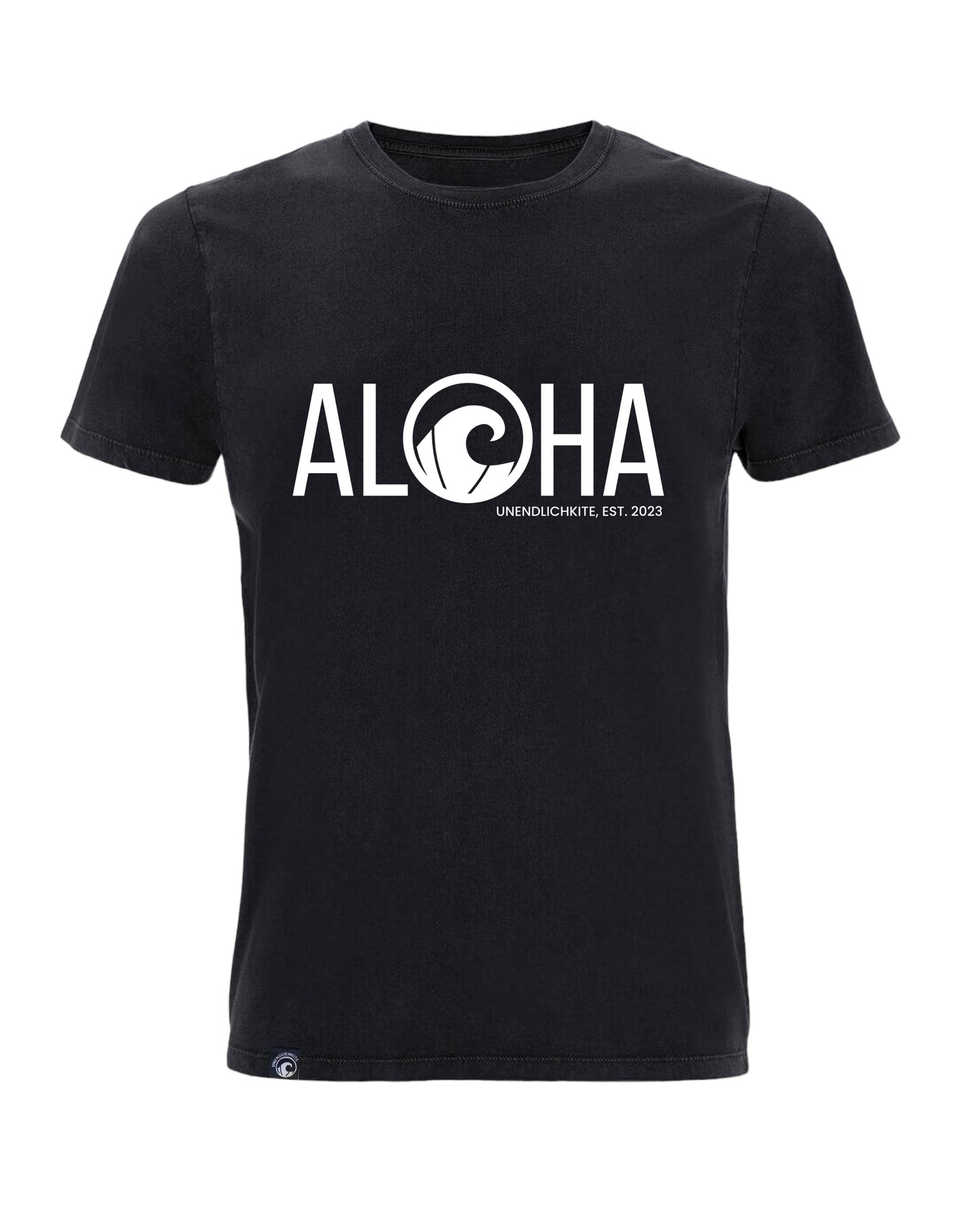 schwarzes T'Shirt mit Aloha Aufdruck